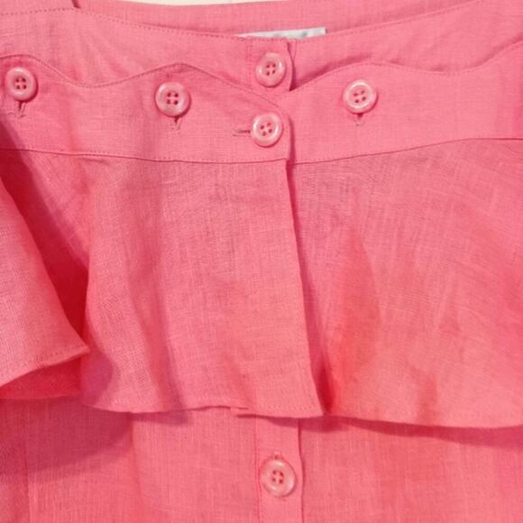 JSong collection vintage 100% linen coral pink off shoulder top. … - Picture 3 of 5